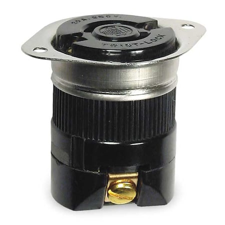 Flanged Locking Receptacle, L2-20R, 20 A, 250V AC, Single Phase, 2 Pole, Flush Mount, Black MPN:HBL3226