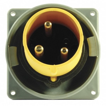 Watertight Pin & Sleeve Inlet, 30 A, 125V AC, Single Phase, 2 Pole, IEC Grounding, Yellow MPN:HBL330B4W