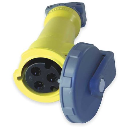 Watertight Pin & Sleeve Connector, 30 A, 125V AC, Single Phase, 2 Pole, IEC Grounding, Yellow MPN:HBL330C4W