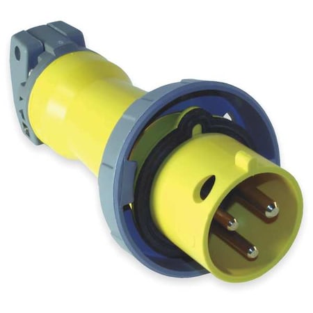 Watertight Pin & Sleeve Plug, 30 A, 125V AC, Single Phase, 2 Pole, IEC Grounding, Yellow, NEMA 4X MPN:HBL330P4W