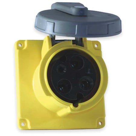 Watertight Pin & Sleeve Receptacle, 30 A, 125V AC, Single Phase, 2 Pole, IEC Grounding, Yellow MPN:HBL330R4W