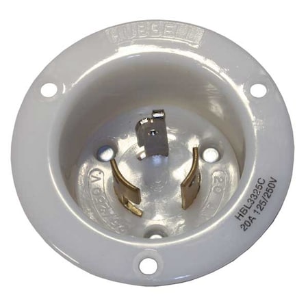 Flanged Locking Inlet, Non-NEMA, 20 A, 125/250V AC, Single Phase, 3 Pole, Flush Mount, White MPN:HBL3325C