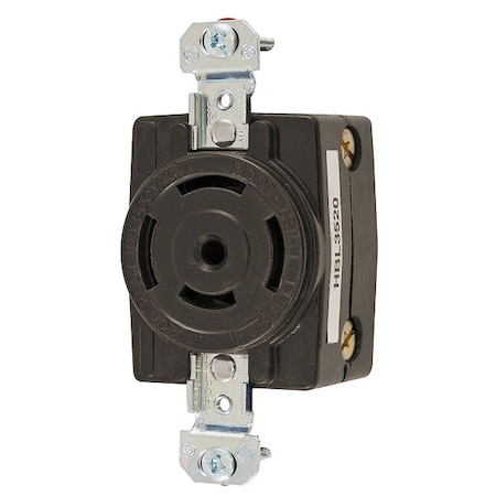 Locking Receptacle, Non-NEMA, 20/10 A, 250/600V AC, Single Phase, 4 Pole, Flush Mount, Black MPN:HBL3520