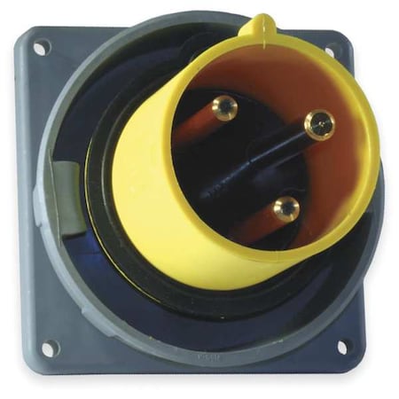 Watertight Pin & Sleeve Inlet, 60 A, 125V AC, Single Phase, 2 Pole, IEC Grounding, Yellow MPN:HBL360B4W
