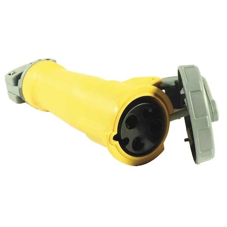 Watertight Pin & Sleeve Connector, 60 A, 125V AC, Single Phase, 2 Pole, IEC Grounding, Yellow MPN:HBL360C4W