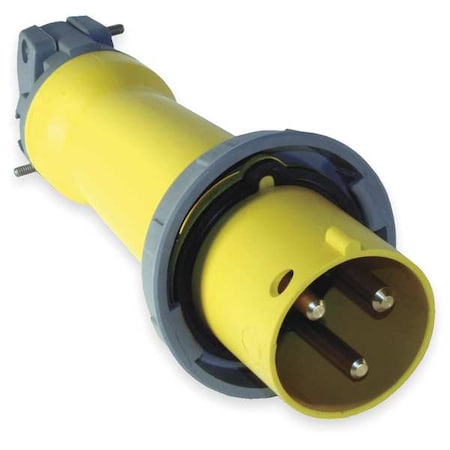 Watertight Pin & Sleeve Plug, 60 A, 125V AC, Single Phase, 2 Pole, IEC Grounding, Yellow MPN:HBL360P4W