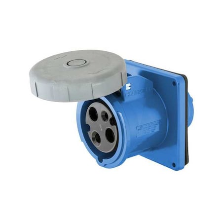 Watertight Pin & Sleeve Receptacle, 60 A, 250V AC, Single Phase, 2 Pole, IEC Grounding, Blue MPN:HBL360R6W