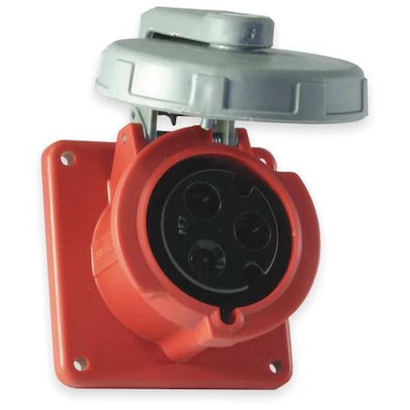 Watertight Pin & Sleeve Receptacle, 60 A, 480V AC, Single Phase, 2 Pole, IEC Grounding, Red MPN:HBL360R7W
