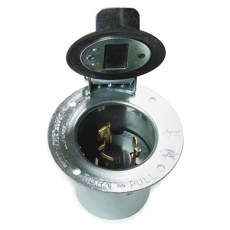 Flanged Locking Inlet, Non-NEMA, 50 A, 250/600V AC, Three Phase, 3 Pole, Flush Mount, Silver MPN:HBL3768