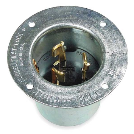 Flanged Locking Inlet, Non-NEMA, 50 A, 250/600V AC, Three Phase, 3 Pole, Flush Mount, Silver MPN:HBL3775