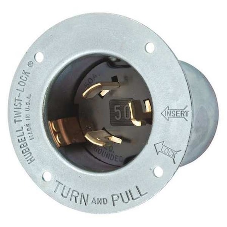 Flanged Locking Inlet, Non-NEMA, 50 A, 250/600V AC, Three Phase, 2 Pole, Flush Mount, Gray MPN:HBL3777
