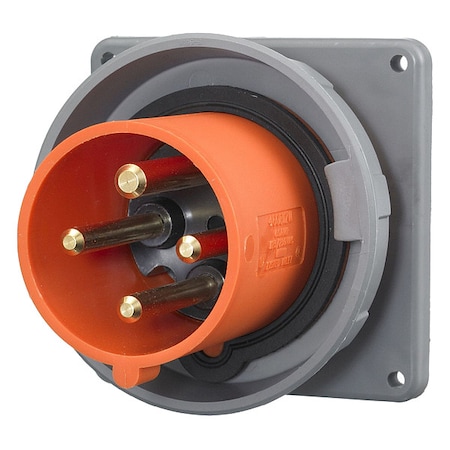Watertight Pin & Sleeve Inlet, 100 A, 125/250V AC, Single Phase, 3 Pole, IEC Grounding, Orange MPN:HBL4100B12W
