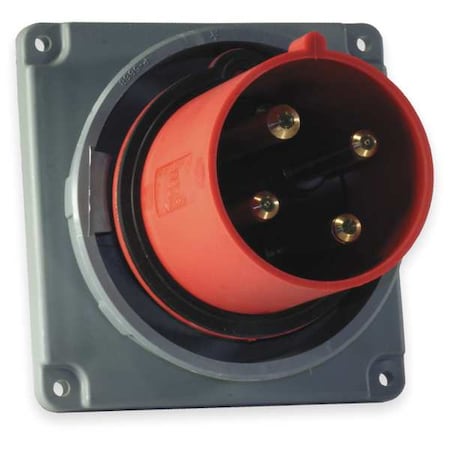 Watertight Pin & Sleeve Inlet, 100 A, 480V AC, Three Phase, 3 Pole, IEC Grounding, Red MPN:HBL4100B7W