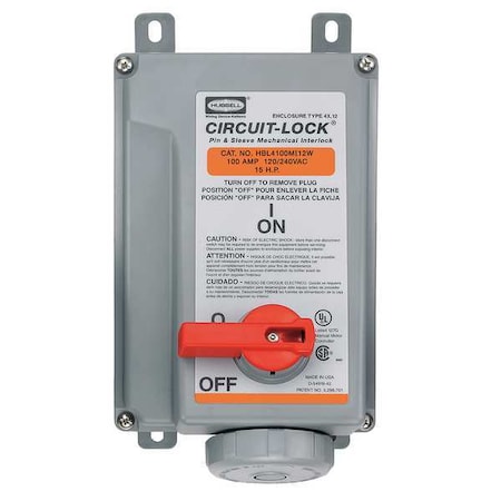 MchIntrlkDvc, 3P4W, 100 A, 120/240V AC, 15hp MPN:HBL4100MI12W