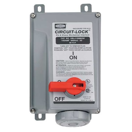 Mch Intrlk Dvc, 3P4W, 100 A, 600V AC, 50hp MPN:HBL4100MI5W