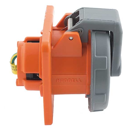 Watertight Pin & Sleeve Receptacle, 100 A, 125/250V AC, Three Phase, 3 Pole, IEC Grounding, Orange MPN:HBL4100R12W
