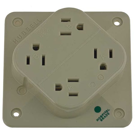Straight Blade Receptacle, 5-15R, 15 A, 125V AC, 2 Pole, 3 Wire, Surface Mount, Grounded MPN:HBL415HI