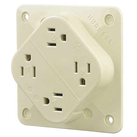 Straight Blade Receptacle, 5-15R, 15 A, 125V AC, 2 Pole, 3 Wire, Surface Mount, Grounded MPN:HBL415I