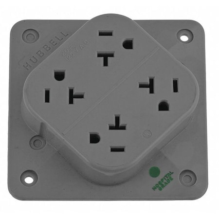 Straight Blade Receptacle, 5-20R, 20 A, 125V AC, 2 Pole, 3 Wire, Surface Mount, Grounded MPN:HBL420HGY