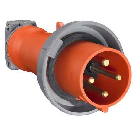 Watertight Pin & Sleeve Plug, 20 A, 125/250V AC, Single Phase, 3 Pole, IEC Grounding, Orange MPN:HBL420P12W