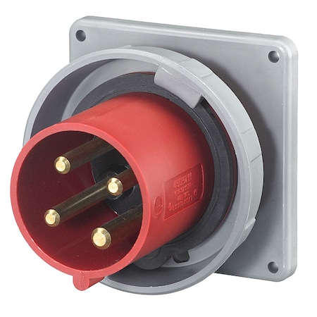 Watertight Pin & Sleeve Inlet, 30 A, 480V AC, Three Phase, 3 Pole, IEC Grounding, Red MPN:HBL430B7W
