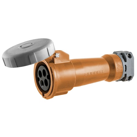 Watertight Pin & Sleeve Connector, 30 A, 125/250V AC, Single Phase, 3 Pole, IEC Grounding, Orange MPN:HBL430C12W
