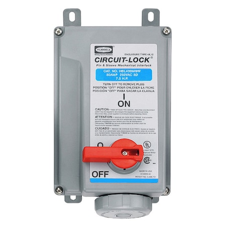 WTMchIntrlkDvc, 3P4W, 30 A, 240V AC, 7 1/2hp MPN:HBL430MI9W
