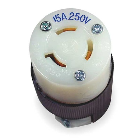 Locking Connector, L6-15R, 15 A, 250V AC, Single Phase, 2 Pole, Screw Terminals, Black, White MPN:HBL4579C