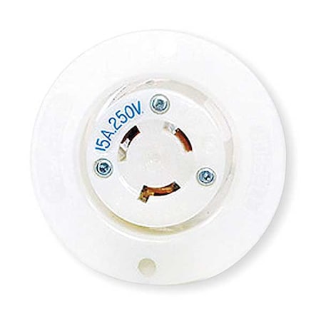 Flanged Locking Receptacle, L6-15R, 15 A, 250V AC, Single Phase, 2 Pole, Flush Mount, White MPN:HBL4585C