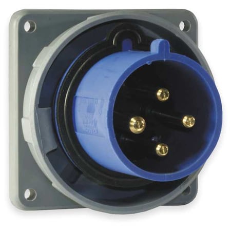 Watertight Pin & Sleeve Inlet, 60 A, 250V AC, Three Phase, 3 Pole, IEC Grounding, Blue MPN:HBL460B9W