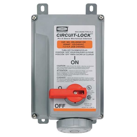 MchIntrlkDvc, 3P4W, 60A, 120/240VAC, 7 1/2hp MPN:HBL460MI12W