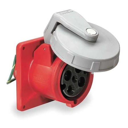 Watertight Pin & Sleeve Receptacle, 60 A, 480V AC, Three Phase, 4 Pole, IEC Grounding, Red, NEMA 4X MPN:HBL460R7W