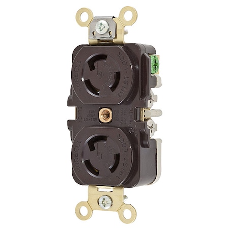 Duplex Locking Receptacle, L5-15R, 15 A, 125V AC, Single Phase, 2 Pole, Flush Mount, Brown MPN:HBL4700