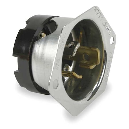 Flanged Locking Inlet, 15 A, 125V AC, Single Phase, 2 Pole, Flush Mount, Screw Terminals, Black MPN:HBL4716