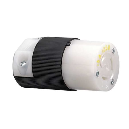 Locking Connector, L5-15R, 15 A, 125V AC, Single Phase, 2 Pole, Screw Terminals, Black, White MPN:HBL4729C
