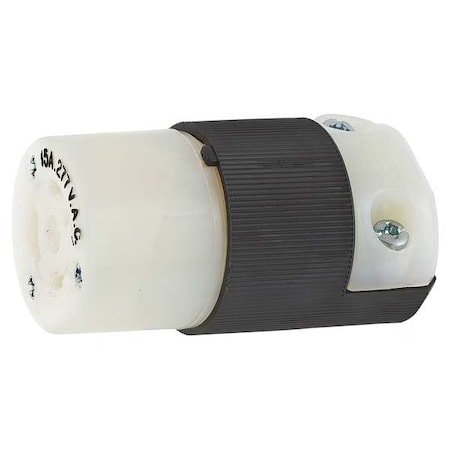 Locking Connector, L7-15R, 15 A, 277V AC, Single Phase, 2 Pole, Screw Terminals, Black, White MPN:HBL4779C