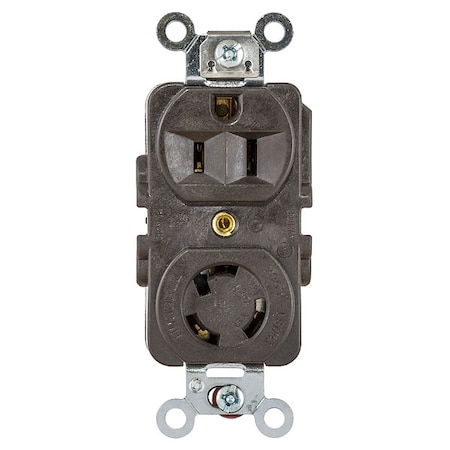 Duplex Locking Receptacle, L5-15R, 15 A, 125V AC, Single Phase, 2 Pole, Flush Mount, Brown MPN:HBL4792
