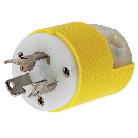 Locking Plug, L5-15P, 15 A, 125V AC, Single Phase, 2 Pole, Screw Terminals, White, Yellow MPN:HBL47CM20C