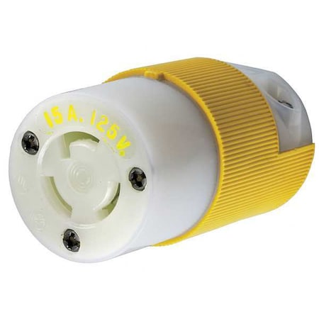 Locking Connector, 15 A, 125V AC, Single Phase, 2 Pole, Screw Terminals, Yellow MPN:HBL47CM29C