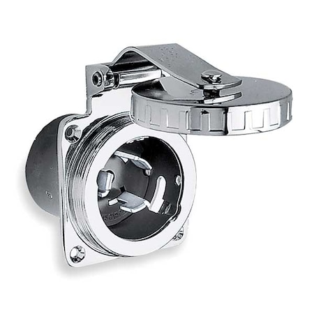 Flanged Locking Inlet, Non-NEMA, 50 A, 125/250V AC, Single Phase, 3 Pole, Flush Mount, Silver MPN:HBL504SS