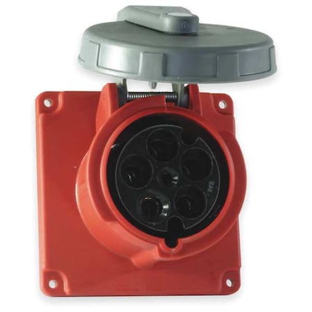 Watertight Pin & Sleeve Receptacle, 100 A, 277/480V AC, Three Phase, 4 Pole, IEC Grounding, Red MPN:HBL5100R7W