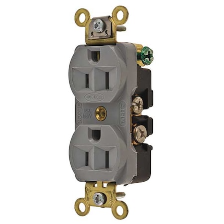 Straight Blade Receptacle, 5-15R, 15 A, 125V AC, 2 Pole, 3 Wire, Flush Mount, Grounded MPN:HBL5252GY
