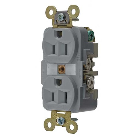 Straight Blade Receptacle, 5-15R, 15 A, 125V AC, 2 Pole, 3 Wire, Flush Mount, Grounded MPN:HBL5262GY
