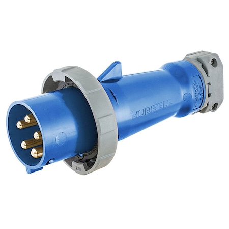 Watertight Pin & Sleeve Plug, 30 A, 120/208V AC, Three Phase, 4 Pole, IEC Grounding, Blue MPN:HBL530P9W