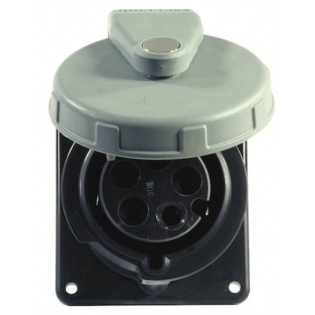 Watertight Pin & Sleeve Receptacle, 30 A, 347/600V AC, Three Phase, 4 Pole, IEC Grounding, Black MPN:HBL530R5W