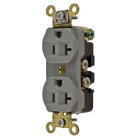 Straight Blade Receptacle, 5-20R, 20 A, 125V AC, 2 Pole, 3 Wire, Flush Mount, Grounded MPN:HBL5352GY