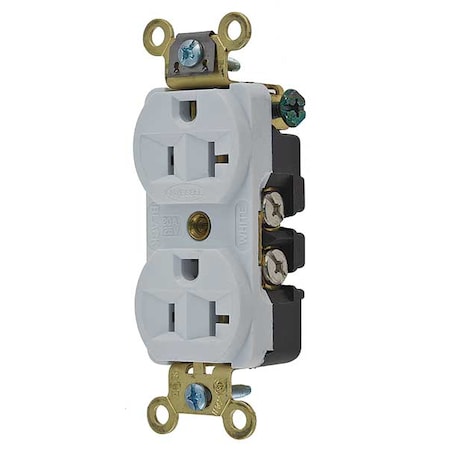 Straight Blade Receptacle, 5-20R, 20 A, 125V AC, 2 Pole, 3 Wire, Flush Mount, Grounded MPN:HBL5352W