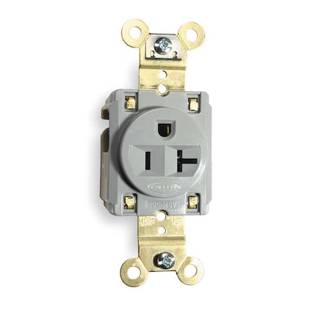 Straight Blade Receptacle, 5-20R, 20 A, 125V AC, 2 Pole, 3 Wire, Flush Mount, Grounded MPN:HBL5361GRY