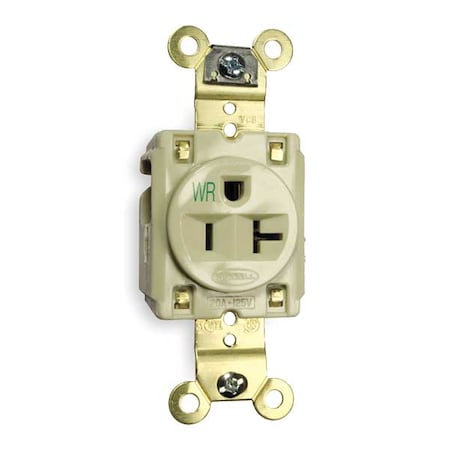 Straight Blade Receptacle, 5-20R, 20 A, 125V AC, 2 Pole, 3 Wire, Flush Mount, Grounded MPN:HBL5361IWR