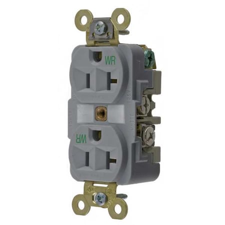 Duplex Straight Blade Receptacle, 5-20R, 20 A, 125V AC, 2 Pole, 3 Wire, Flush Mount, Grounded MPN:HBL5362GYWR